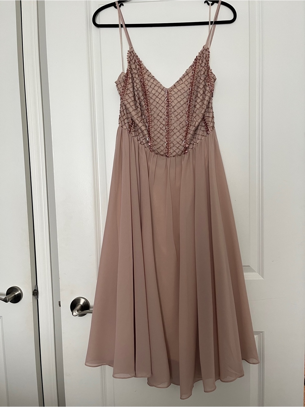 Maje Short Beaded Dress with Lining (Color: Ecru / Soft Nude)